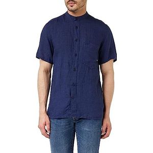 Tommy Hilfiger Mandarin linnen overhemd Rf S/S casual overhemden voor heren, Carbon Navy