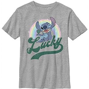 Disney Lilo & Stitch jongens T-shirt Lucky Rainbow Stitch, grijs gemêleerd Athletic, XS, Athletic grijs gemêleerd