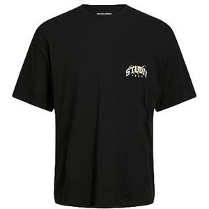 Jack & Jones Jorbrink Studio Back Tee SS Crew Neck T-shirt voor heren, zwart/print: wit met oranje achterprint, L, Zwart/bedrukt: wit met oranje achterdruk