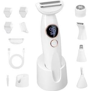 5-in-1 intiem scheerapparaat voor dames, elektrisch scheerapparaat voor intieme zone, IPX7, waterdicht, met USB-laadstation, gezichtshaar, wenkbrauwen, lichaam, bikini