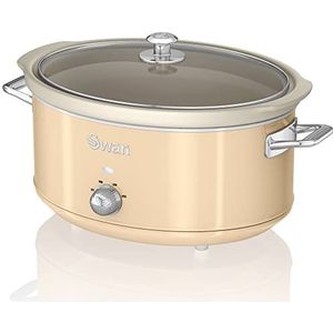 Swan Retro SF17031CNEU Slowcooker, afneembare kookcontainer van 6,5 l, Slow Cooker, keramiek met antiaanbaklaag zonder PFOA en PTFE, 3 temperatuurniveaus, vintage design, crème, 320 W