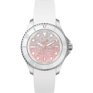 Ice-Watch - ICE Steel Lo White Pink - Zilver dameshorloge met siliconen band - 020371 (Small), Roze, riem