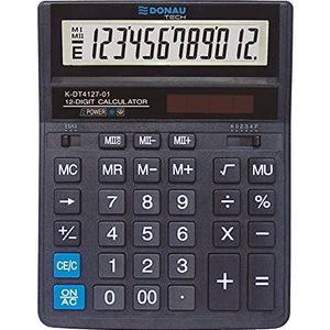 DONAU TECH/K-DT4127-01 12-cijferige rekenmachine met wortelfunctie, 203 x 158 x 31 mm, zwart