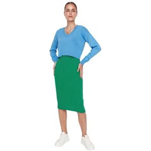 Trendyol Nauwsluitende gebreide midi-jurk voor dames, groen, L, Groen