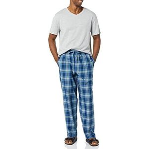 Amazon Essentials Ensemble de pyjama pantalon en popeline de coton pour homme avec t-shirt en jersey de coton, motif écossais gris chiné/bleu marine, taille M