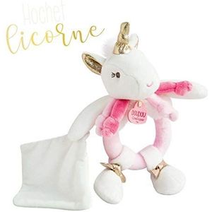Doudou et Compagnie - Baby unicorn rammelaar - geboortecadeau - 17 cm - wit/roze - DC3310