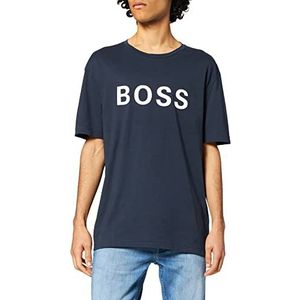 BOSS Uniseks T-shirt van katoen met contrasterende logo, Navy410