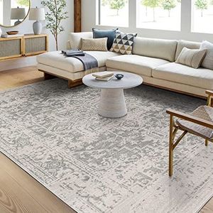 Surya Syracusa Vintage tapijt – tapijt voor woonkamer, eetkamer, slaapkamer, keuken – bohemien chic tapijt, traditioneel oosters design, meerkleurig, laagpolig tapijt, 120 x 170 cm, grijs en ivoor