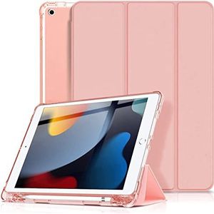 iPad 9/8/7 generatie, schokbestendig, robuust, met penhouder, draaibaar, polsband, schouderriem voor iPad 10.2 2021/2020/2019 (roze)