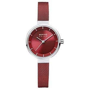 BERING Analoge Solar Collectie Horloge voor Vrouwen met Armband van Roestvrij Staal & Saffierglas, Rood/Zilver, rood/zilver