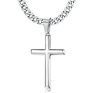FIOROYAL 925 sterling zilveren kruis hanger ketting voor heren dames ketting roestvrij staal 5 mm duurzame ketting christelijke kruis heren lengte 41-71 cm, Roestvrij staal, zilver