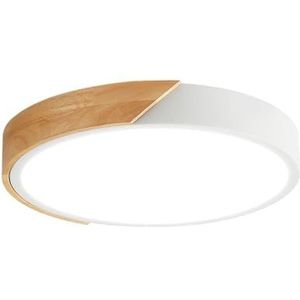 M LEDME - Led-plafondlamp rond wit 24 W met afstandsbediening, verstelbaar 2700 K-6500 K koud wit en intensiteit 2400 lm wit met natuurlijk hout voor badkamer, keuken, balkon, LM8284