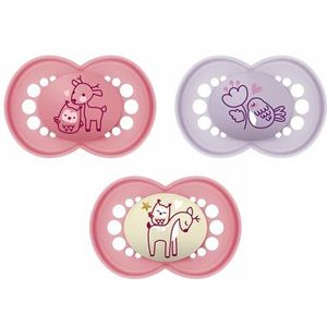 MAM Day & Night Original Baby fopspeen met zuiger van SkinsoftTM siliconen 6+ maanden (3 stuks) roze