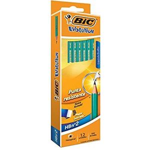 BIC Evolution 655 originele potloden met geïntegreerde gum, NF-milieugecertificeerd, HB-punt, groen, 12 eenheden (pak van 1)