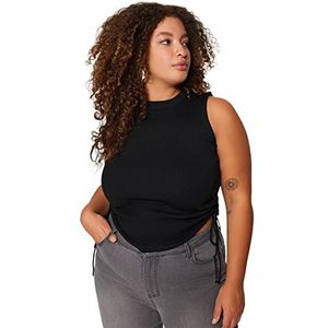 Trendyol Chemisier moulant à col rond en tricot pour femme, Noir, XXL grande taille