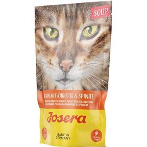 JOSERA Kippensoup met wortelen en spinazie (16 x 70 g), graanvrij kattenvoer, extra vloeibaar voor verrotte katten, super premium natvoer voor volwassen katten, 16 stuks