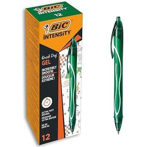 BIC Gel-ocity Quick Dry gelpen, medium punt (0,7 mm), groen, 12 stuks, intrekbare pen met ultrasneldrogende inkt