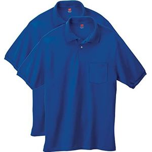 Hanes EcoSmart Poloshirt met korte mouwen, verpakt per 2 stuks, jersey met zak, koningsblauw