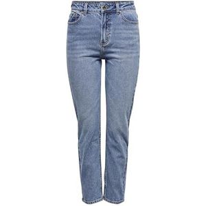 ONLY stretch jeans voor dames | ONLEMILY rechte broek met hoge taille | Denim broek met klassiek design, kleuren: blauw, maat: 30W/34L, medium blauwe denim, 32, Medium blauwe denim