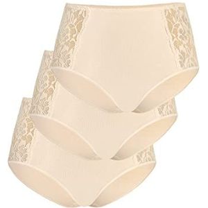 Loren Teyli Lot de 3 culottes taille haute en dentelle florale pour femme, Beige, 52