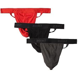 2 (x) ist Essential Cotton Y-back Thong Herenondergoed, 3 stuks (3 stuks), zwart/antraciet/klaprozen
