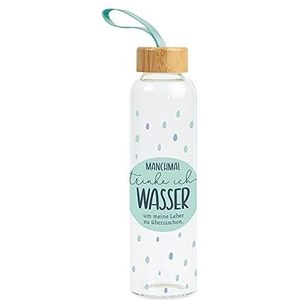 Grafik-Werkstatt Glazen fles met grappige spreuk | met handvat | 550 ml | water, klein, blauw