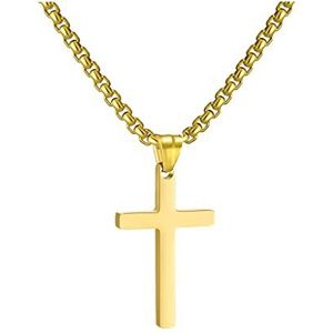 RWQIAN Kruisketting voor heren, kruis, hanger, roestvrij staal, voor jongens, kruishanger, halsketting, sieraad voor vrouwen, 41 - 61 cm, zilver, goud, zwart, Roestvrij staal