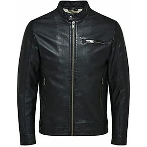 SELECTED HOMME Leren jas met ritssluiting voor heren, zwart.