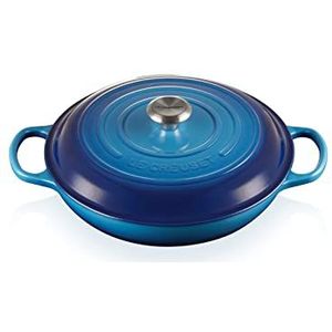 Le Creuset Signature kookpan van geëmailleerd gietijzer, rond, Ø 30 cm, 3,2 l, 5,555 kg, azuurblauw, 21180302202430