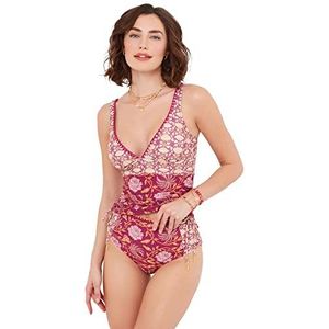 Joe Browns Haut Tankini Bohème avec Col en V et Détails en Crochet Bikini Femme, Framboise Multicolore, 46