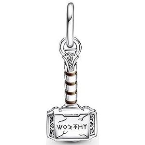 Pandora Marvel's hamer van Thor sterling zilver met bruin email, Sterling zilver, Geen edelsteen