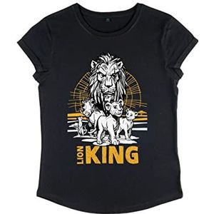 Disney The Live Action-Lion King Group Dames-T-shirt Organic Rold Sleeve, zwart.
