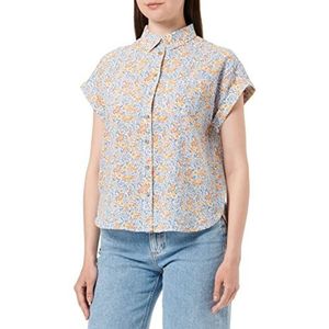 Springfield Katoenen linnen overhemd met korte mouwen voor dames, Geel/pistachenoten