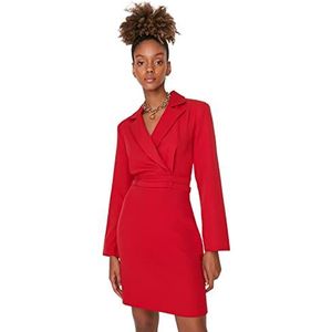 Trendyol Damesjurk, mini-bodycon, V-hals, geweven, rood, 36 dames, Rood