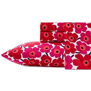 Marimekko Beddengoed van perkalkatoen, sierlijk en fris, licht en ademend, Unikko donkerrood/wit, kingsize bed