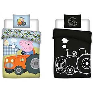 Peppa Pig beddengoed voor klein bed, 100% katoen, licht in het zwart, babydekbedovertrek 100 x 135 cm + kussensloop 40 x 60 cm