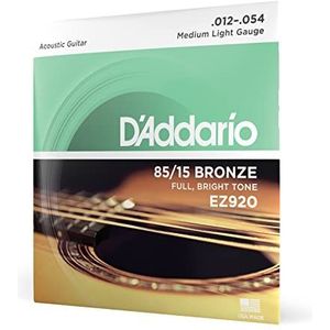 D'Addario snaren voor akoestische gitaar, folk gitaar, EZ920, bronzen snaren voor akoestische gitaar, brons 85/15, middel/licht 12-54