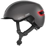 ABUS Urban Helm HUD-Y - met magnetisch, oplaadbaar led-achterlicht en magneetsluiting - coole fietshelm voor dagelijks gebruik - voor dames en heren - titanium/rood mat, maat L