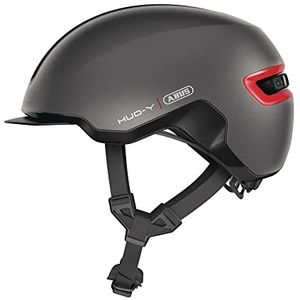 ABUS Urban Helm HUD-Y - met magnetisch, oplaadbaar led-achterlicht en magneetsluiting - coole fietshelm voor dagelijks gebruik - voor dames en heren - titanium/rood mat, maat L