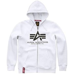 Alpha Industries Heren bovenstuk / capuchontrui met ritssluiting Basic, Wit.