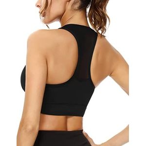 Sykooria Sportbeha, voor dames, contrastrijk, zonder beugel, beha, yoga, joggen, schokbestendig, met afneembare pads, elastisch, sexy, comfortabel, A# Zwart