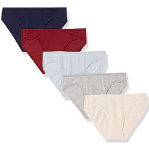 Amazon Essentials Set van 5 katoenen bikinibroekjes voor dames (verkrijgbaar in grote maten), poederroze/donkerrood/gemêleerd grijs/lichtblauw/marineblauw, maat XL