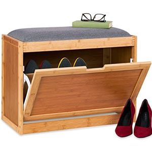 Relaxdays halbank met zitkussen - met opbergruimte - voor 6 paar schoenen - 2 vakken - dicht