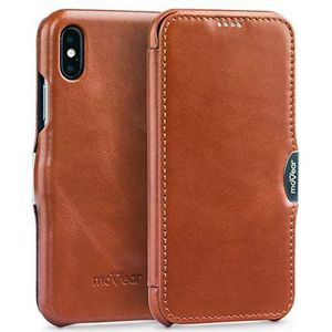 moVear Apple iPhone XS Max leren tas hoes telefoonhoes beschermhoes handgemaakt van 100% natuurlijk leer (vintage leer) met magneetsluiting - bruin