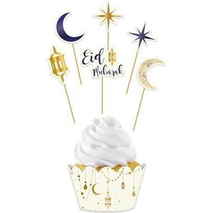 Folat Mubarak 24895 Mubarak cupcake-topper, meerkleurig, 12 stuks