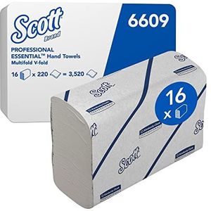 Scott Essential 6609 papieren servetten, 2-laags, V-vouw, 16 clips x 220 witte papieren servetten (3,520)
