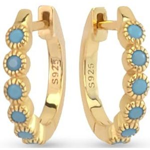 UNIQA Jewels® 925 sterling zilveren hoepel oorbellen, 18 karaat vergulde oorbellen met opaal stenen, turquoise voor vrouwen en meisjes nikkelvrij, Rhodium geel goud, Turkoois