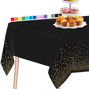 PartyWoo Black Tablecloth, 54 x 108 Inch Tablecloth, Rectangle Tablecloth, Plastic Tablecloth, Waterproof Tablecloth, Table Cover, Plastic Table Cloth, Black and Gold Party Decorations (1 Packs)