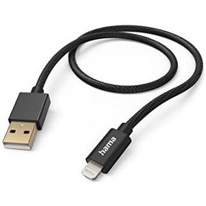 Hama Fabric USB-A oplaadkabel, 1,5 m, nylon, zwart