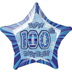 Unique Party 55391 - 50 cm folieballon ""Happy 100th Birthday"" blauw glanzend